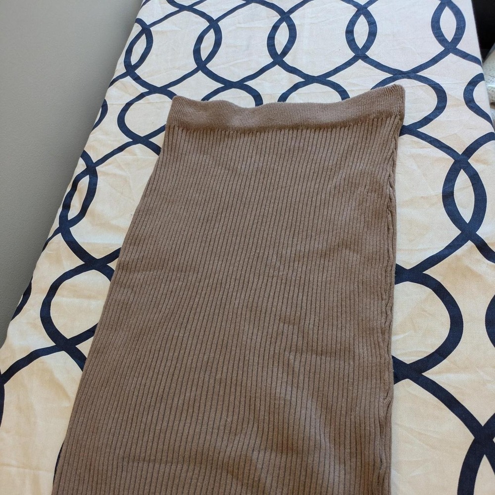 Princess Polly Ribbed Knit Midi Skirt Brown Taupe Bodycon S/M